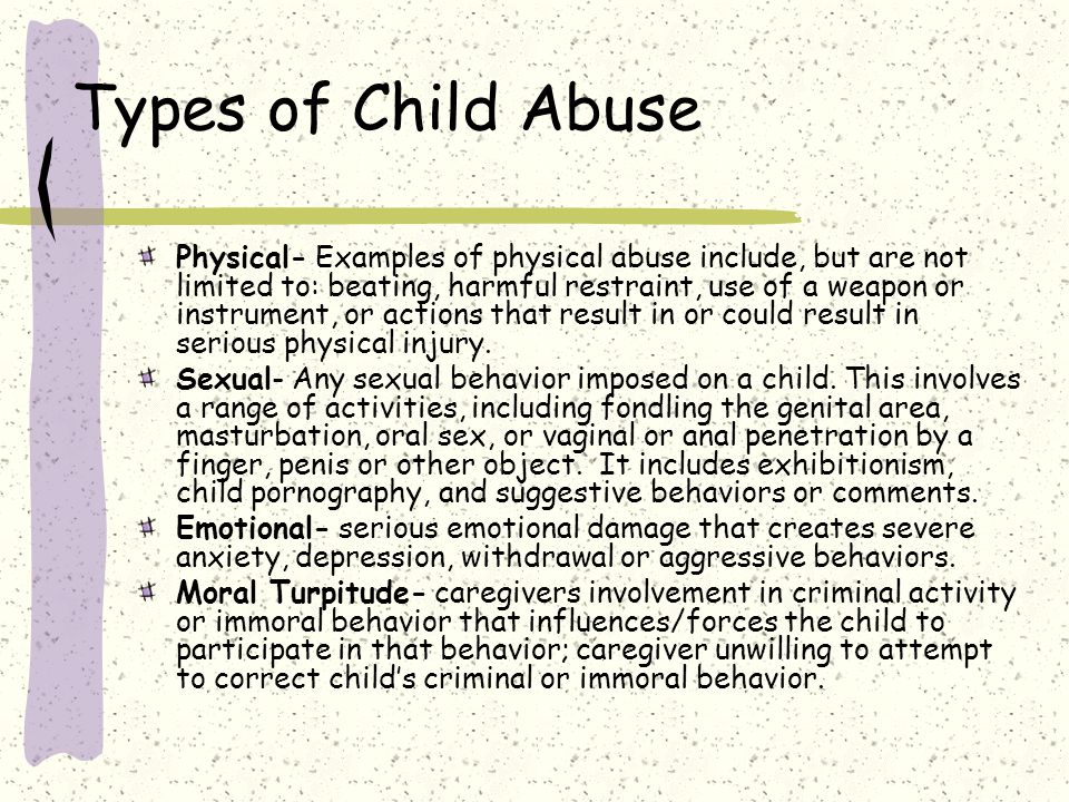 child abuse this abuse includes physical Public health problem can be physical, sexual, emotional, verbal or combination--includes child maltreatment, spousal or partner violence, elder abuse, human trafficking. child abuse this abuse includes physical Public health problem can be physical, sexual, emotional, verbal or combination--includes child maltreatment, spousal or partner violence, elder abuse, human trafficking.