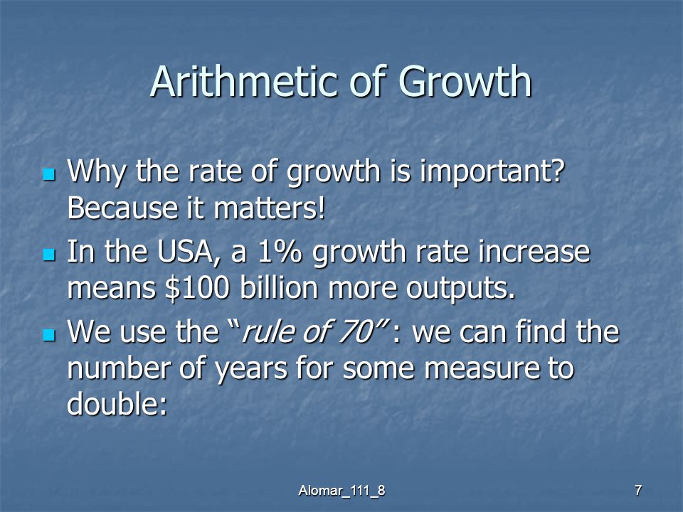 Alomar_111_87 Arithmetic of Growth Why the rate of growth is important.