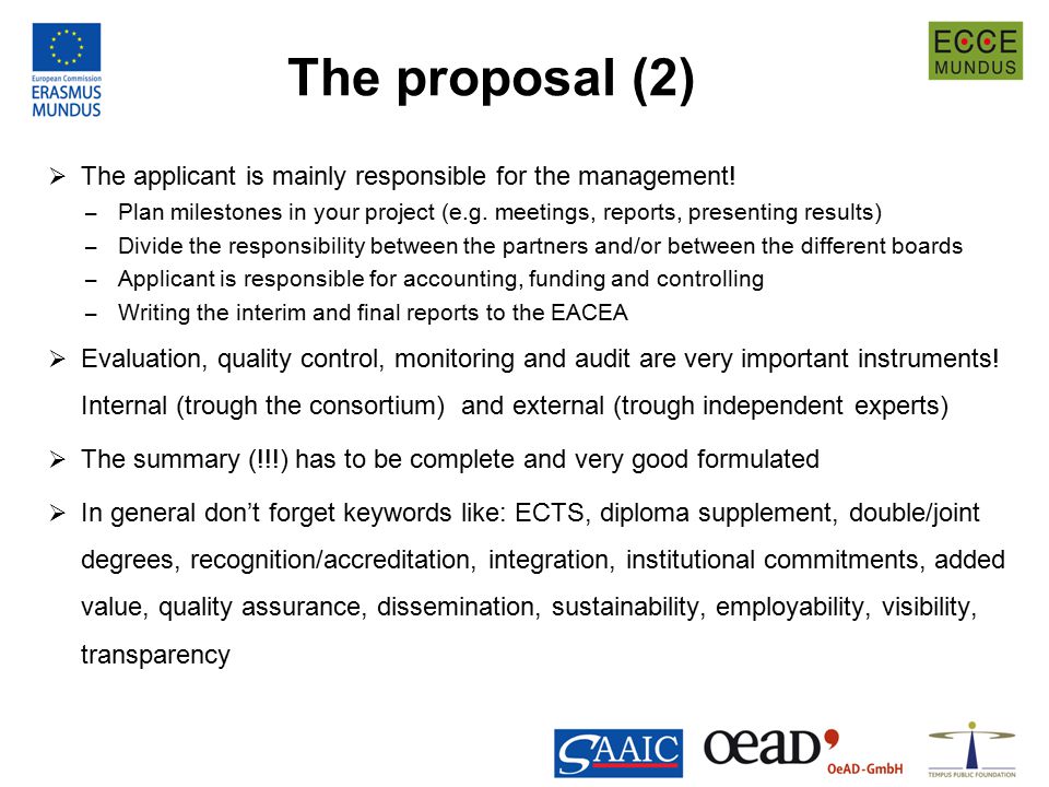 The proposal (2)  The applicant is mainly responsible for the management.