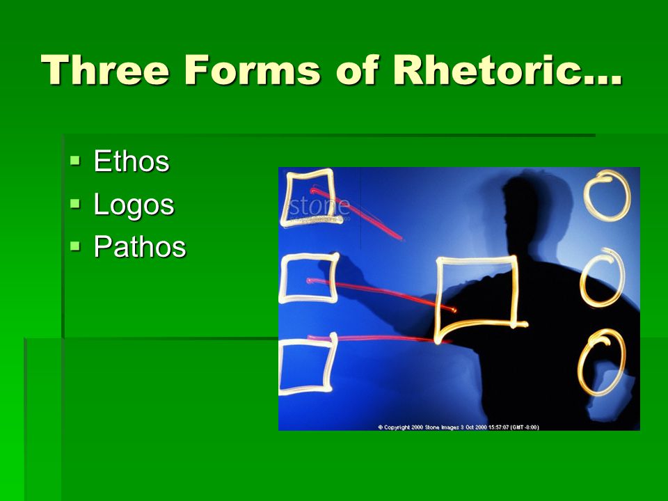 Three Forms of Rhetoric…  Ethos  Logos  Pathos