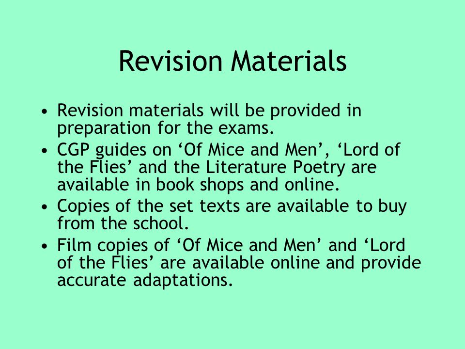 Revision Materials Revision materials will be provided in preparation for the exams.