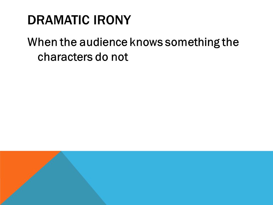 DRAMATIC IRONY When the audience knows something the characters do not