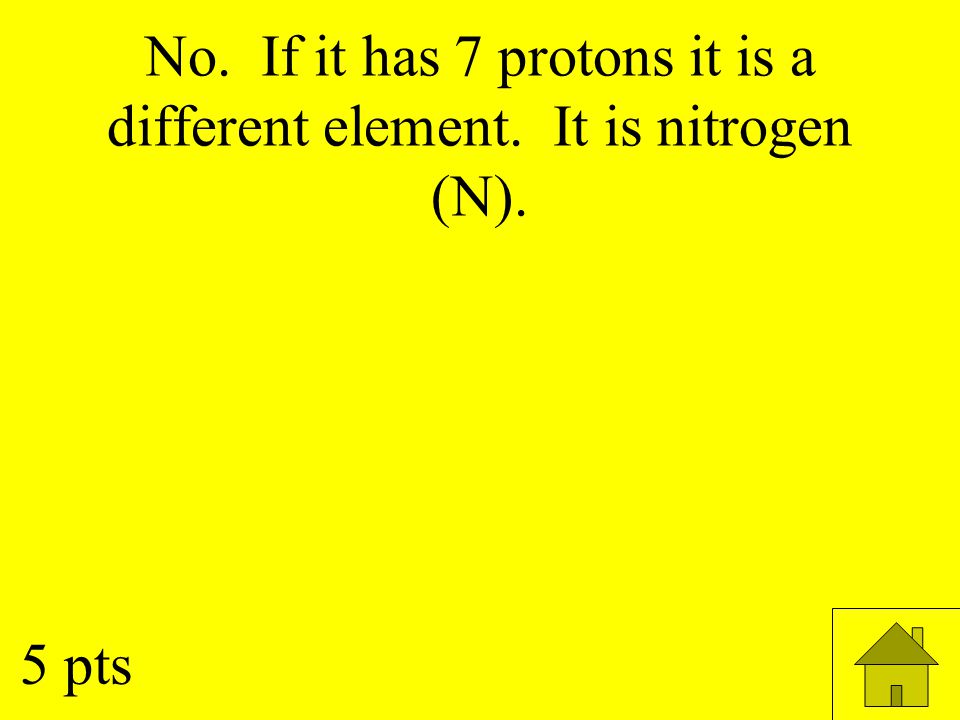 No. If it has 7 protons it is a different element. It is nitrogen (N). 5 pts
