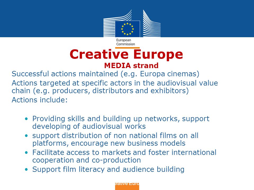 Date: in 12 pts Creative Europe Creative Europe MEDIA strand Successful actions maintained (e.g.