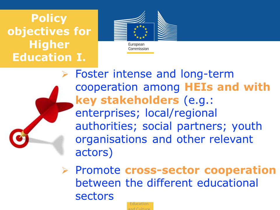 Date: in 12 pts Education and Culture Policy objectives for Higher Education I.