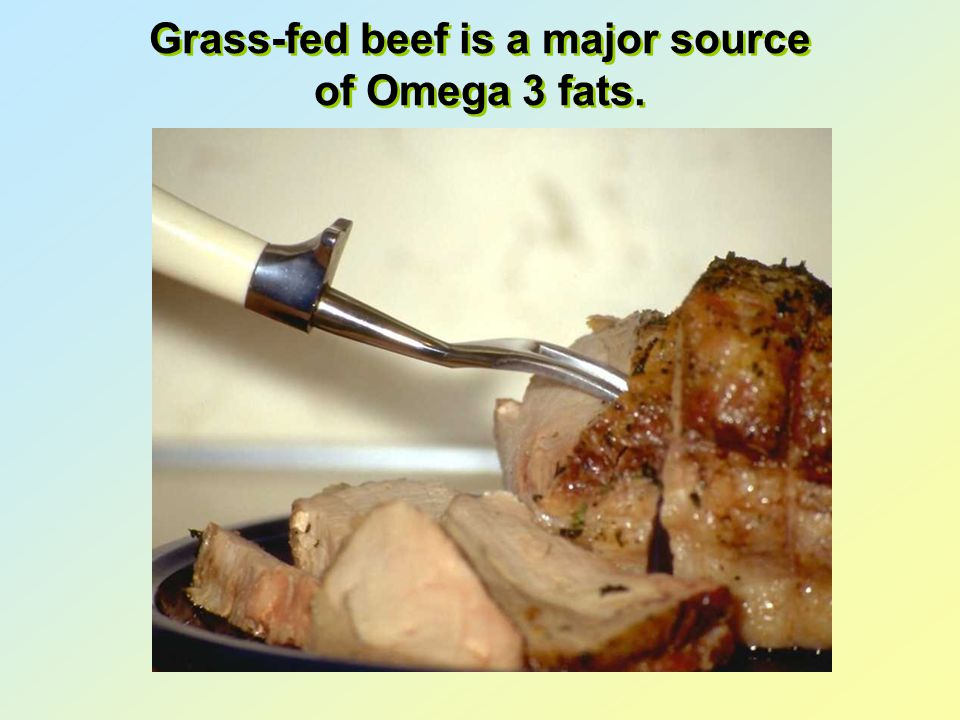 Grass-fed beef is a major source of Omega 3 fats.