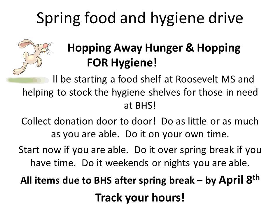 Spring food and hygiene drive Hopping Away Hunger & Hopping FOR Hygiene.