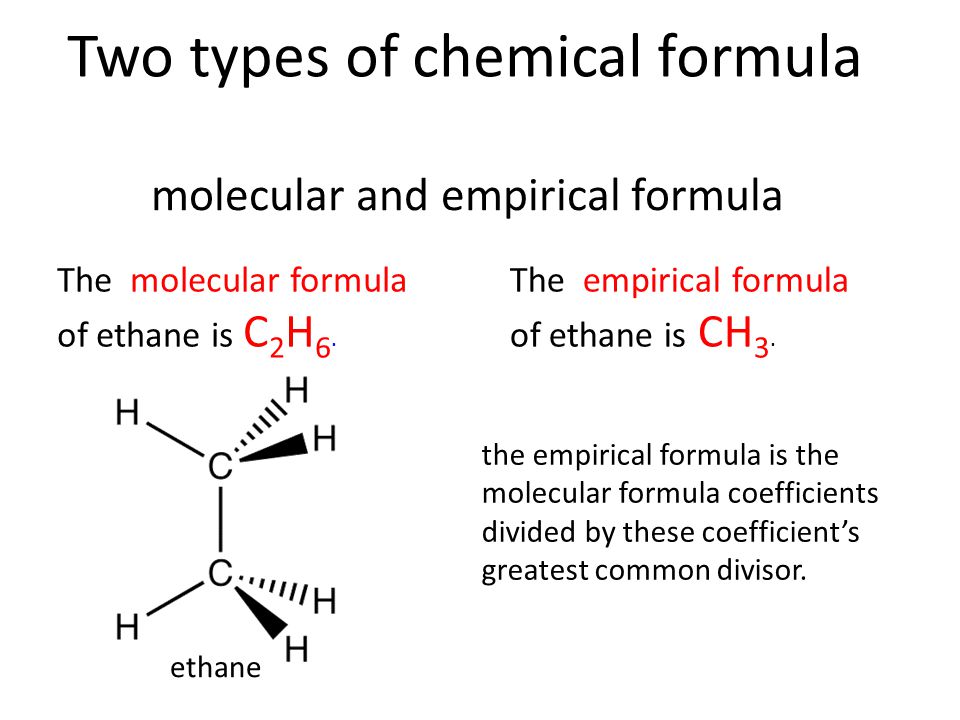 The molecular formula of ethane is C 2 H 6.