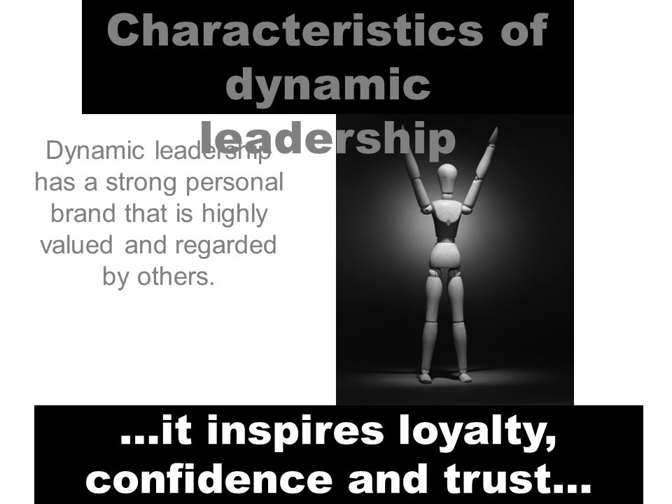 Characteristics of dynamic leadership …it inspires loyalty, confidence and trust… Dynamic leadership has a strong personal brand that is highly valued and regarded by others.