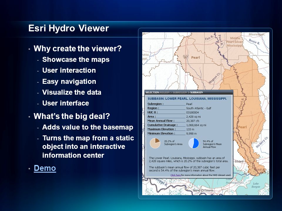 Esri Hydro Viewer Why create the viewer.