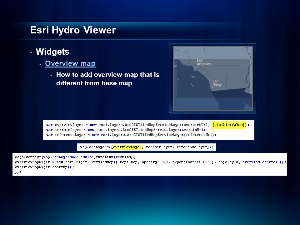 Esri Hydro Viewer Widgets - Overview map Overview map - How to add overview map that is different from base map