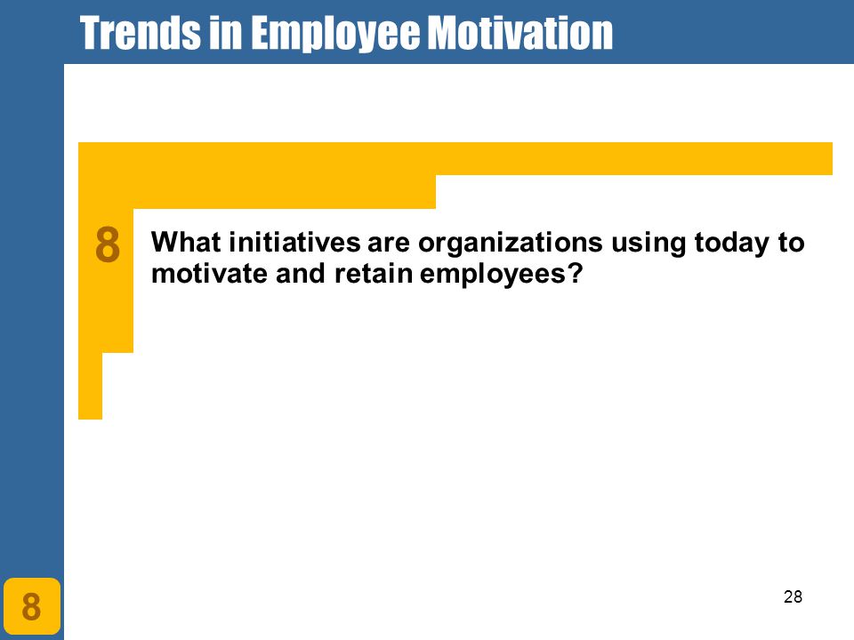 28 What initiatives are organizations using today to motivate and retain employees.
