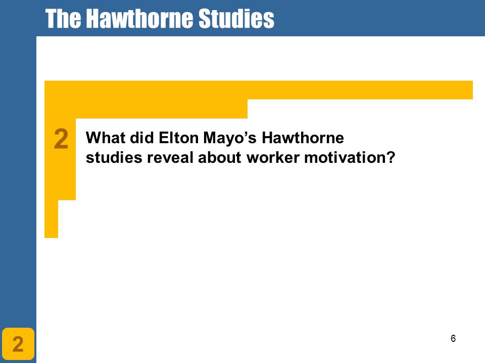 6 2 What did Elton Mayo’s Hawthorne studies reveal about worker motivation 2 The Hawthorne Studies