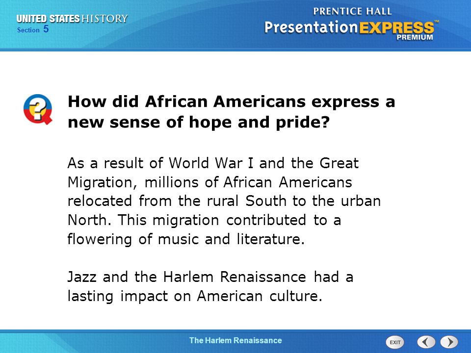 Chapter 25 Section 1 The Cold War Begins The Harlem Renaissance Section 5 How did African Americans express a new sense of hope and pride.