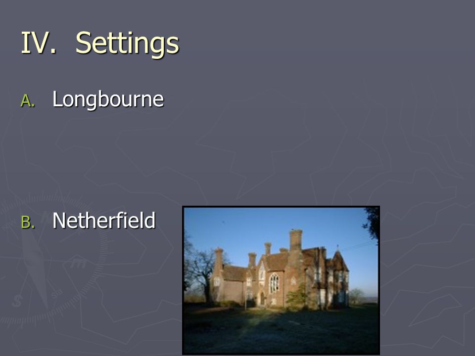 IV. Settings A. Longbourne B. Netherfield
