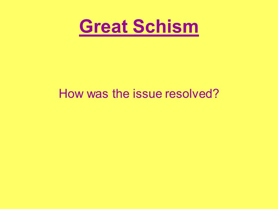 Great Schism How was the issue resolved