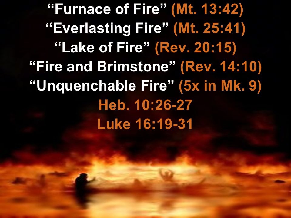 Furnace of Fire (Mt. 13:42) Everlasting Fire (Mt.