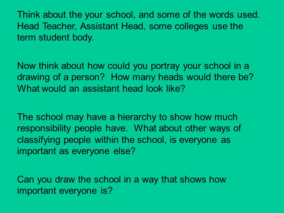 Think about the your school, and some of the words used.