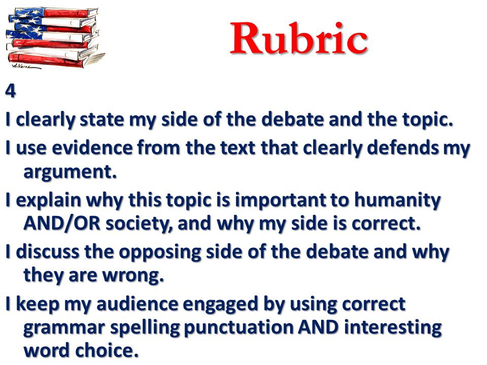Rubric4 I clearly state my side of the debate and the topic.