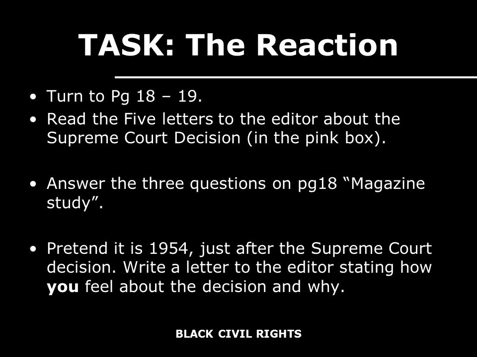 TASK: The Reaction Turn to Pg 18 – 19.