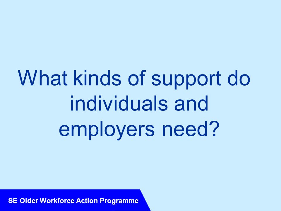 SE Older Workforce Action Programme What kinds of support do individuals and employers need