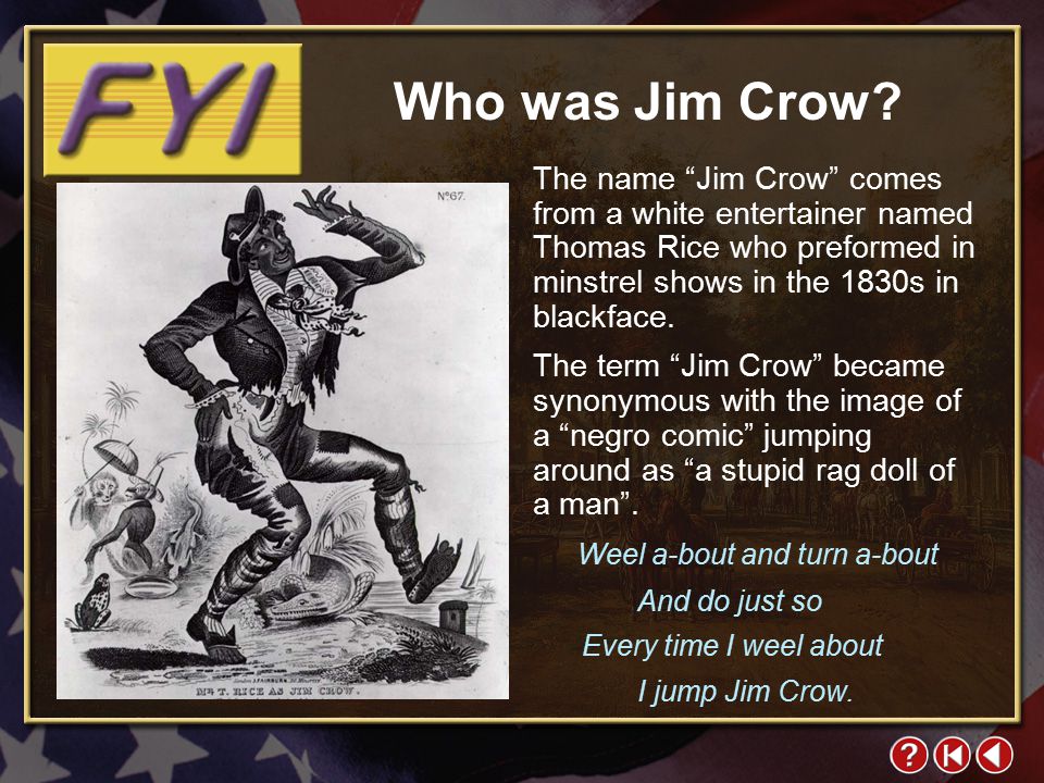 FYI 1-1a Who was Jim Crow.
