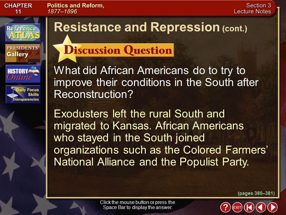 Section 3-8 What did African Americans do to try to improve their conditions in the South after Reconstruction.