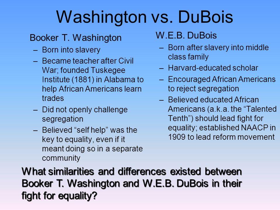 Booker t washington vs web dubois compare and contrast