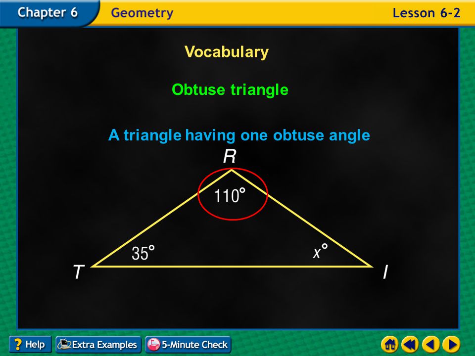 Example 2-3b Vocabulary Acute triangle A triangle having three acute angles
