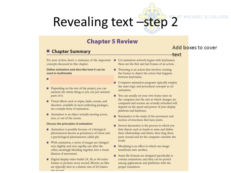 Revealing text –step 2 Add boxes to cover text
