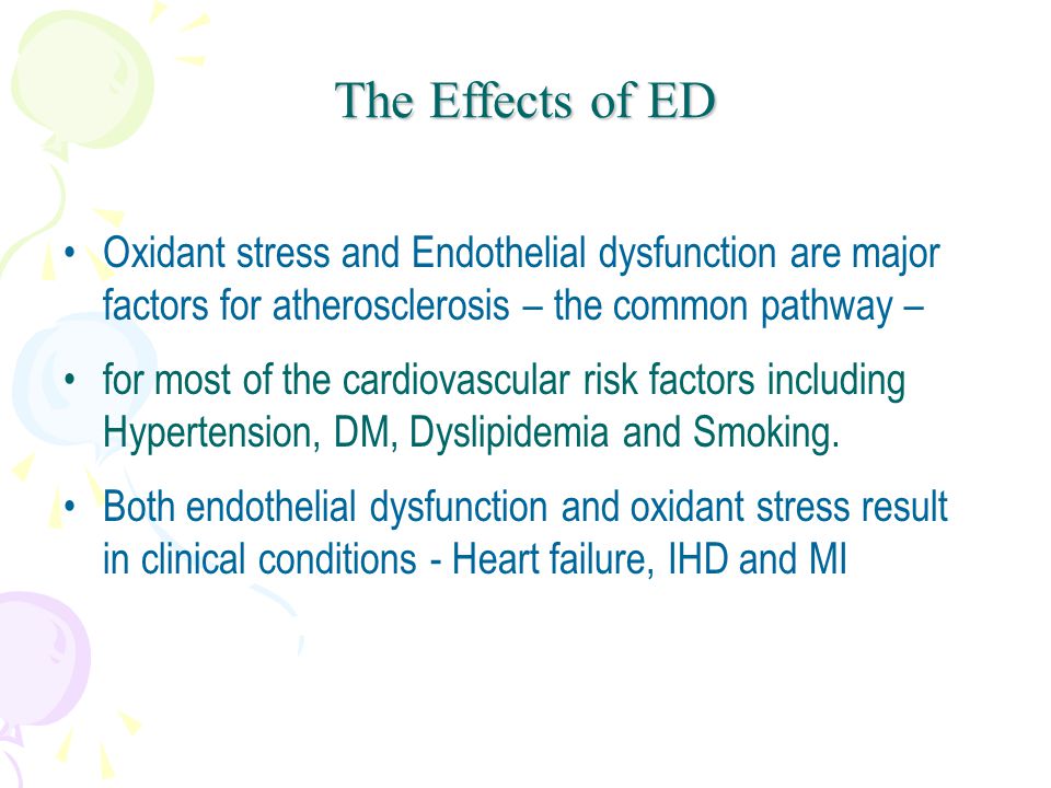 Oxidant stress and Endothelial dysfunction are major factors for atherosclerosis – the common pathway – for most of the cardiovascular risk factors including Hypertension, DM, Dyslipidemia and Smoking.