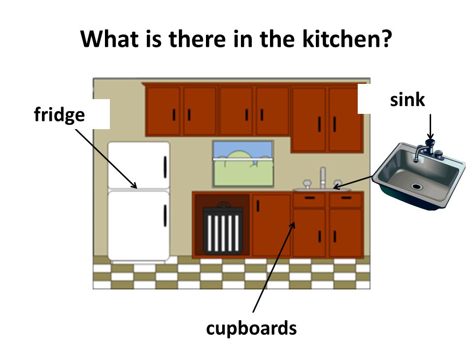 sink cupboards fridge What is there in the kitchen