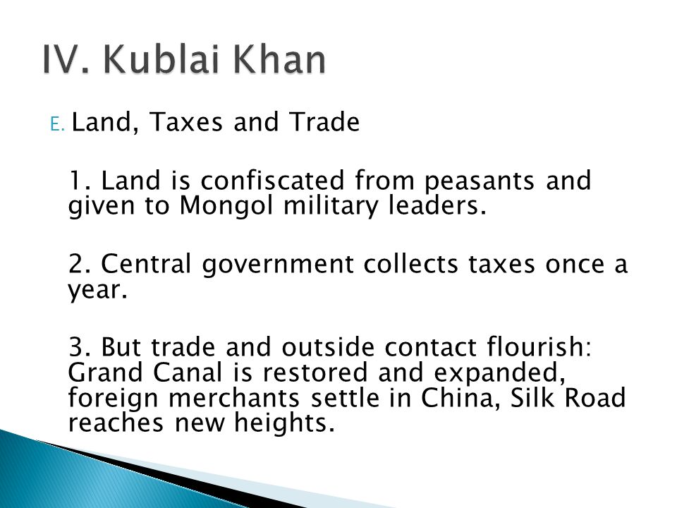 E. Land, Taxes and Trade 1.