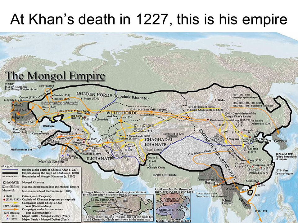 At Khan’s death in 1227, this is his empire