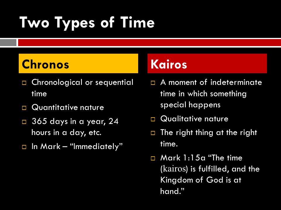 Two Types of Time  Chronological or sequential time  Quantitative nature  365 days in a year, 24 hours in a day, etc.