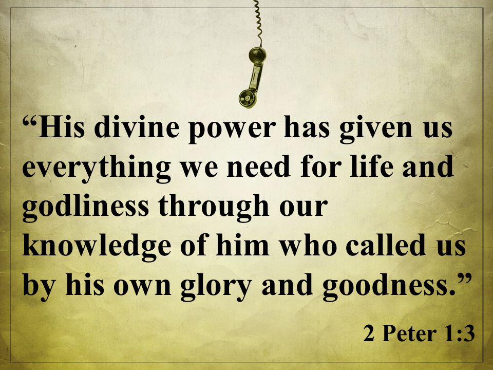 His divine power has given us everything we need for life and godliness through our knowledge of him who called us by his own glory and goodness. 2 Peter 1:3
