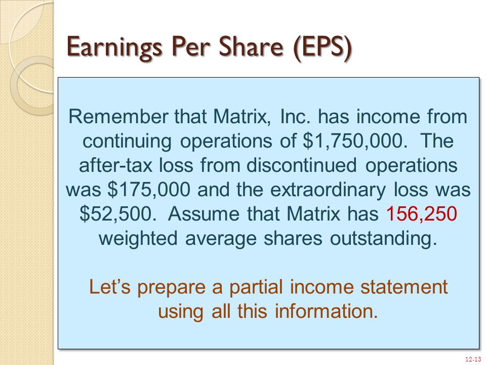 12-13 Remember that Matrix, Inc. has income from continuing operations of $1,750,000.