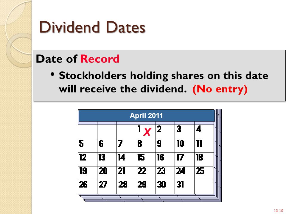 12-19 Date of Record Stockholders holding shares on this date will receive the dividend.