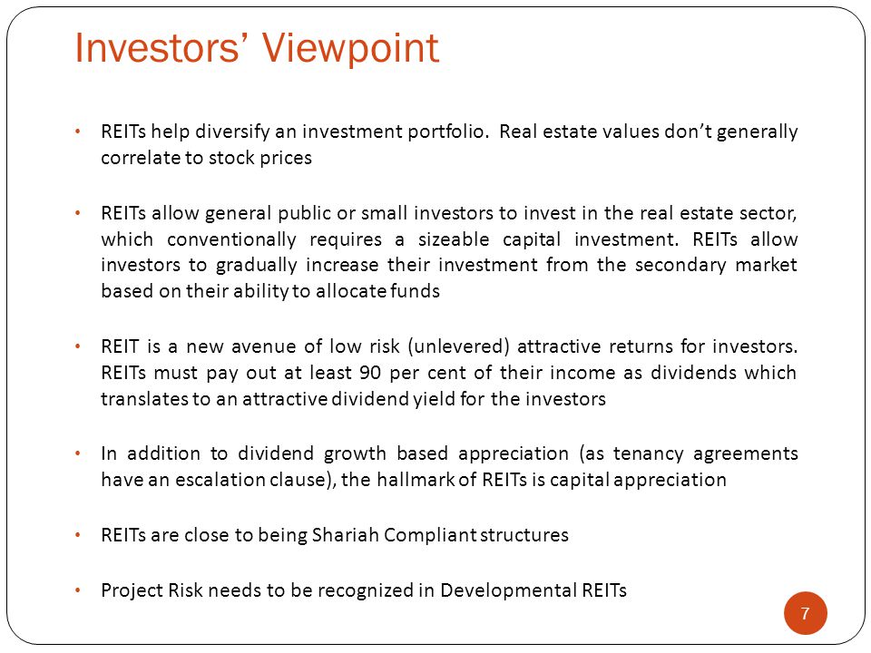 Investors’ Viewpoint 7 REITs help diversify an investment portfolio.