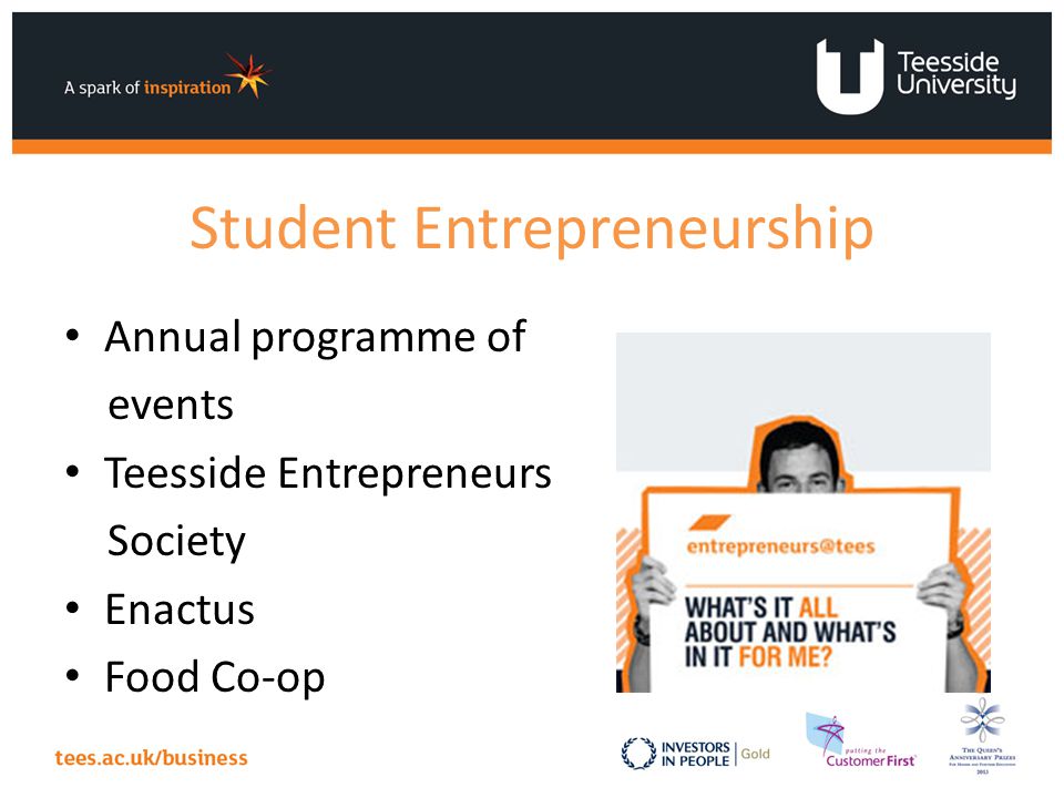 Student Entrepreneurship Annual programme of events Teesside Entrepreneurs Society Enactus Food Co-op
