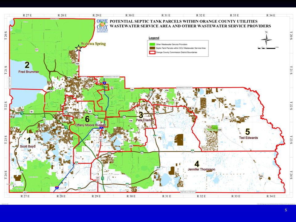 5 Background Many SFR have septic tanks and private wells –60,000 in OCU service area Cost to retrofit each is approximately $20K Over $1 Billion to retrofit entire OCU service area Add Map