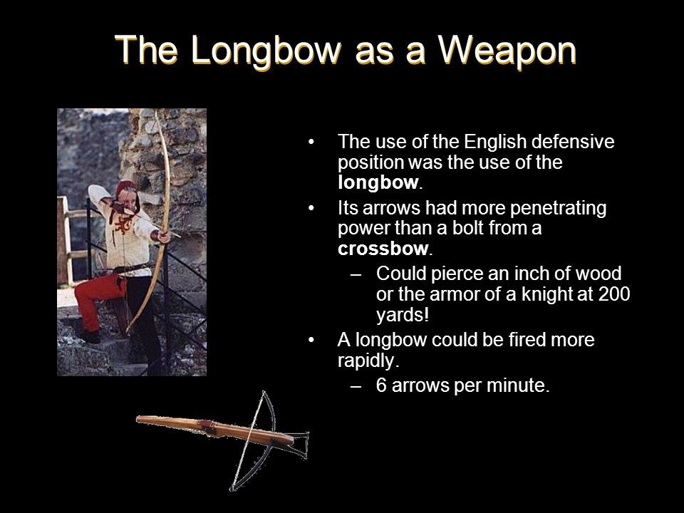 The use of the English defensive position was the use of the longbow.