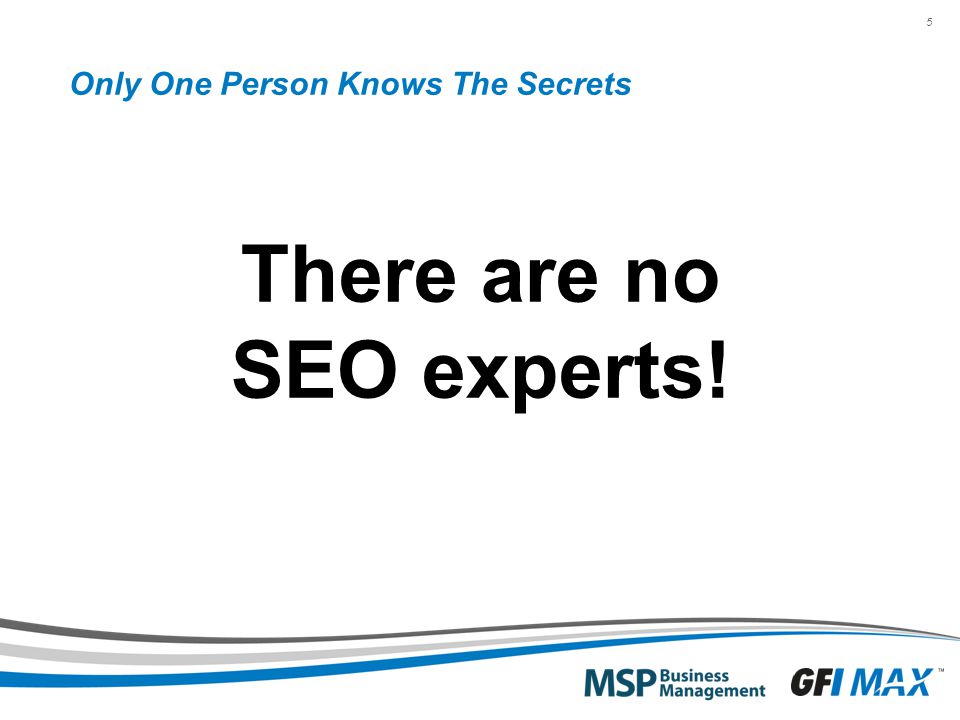 5 Only One Person Knows The Secrets There are no SEO experts!
