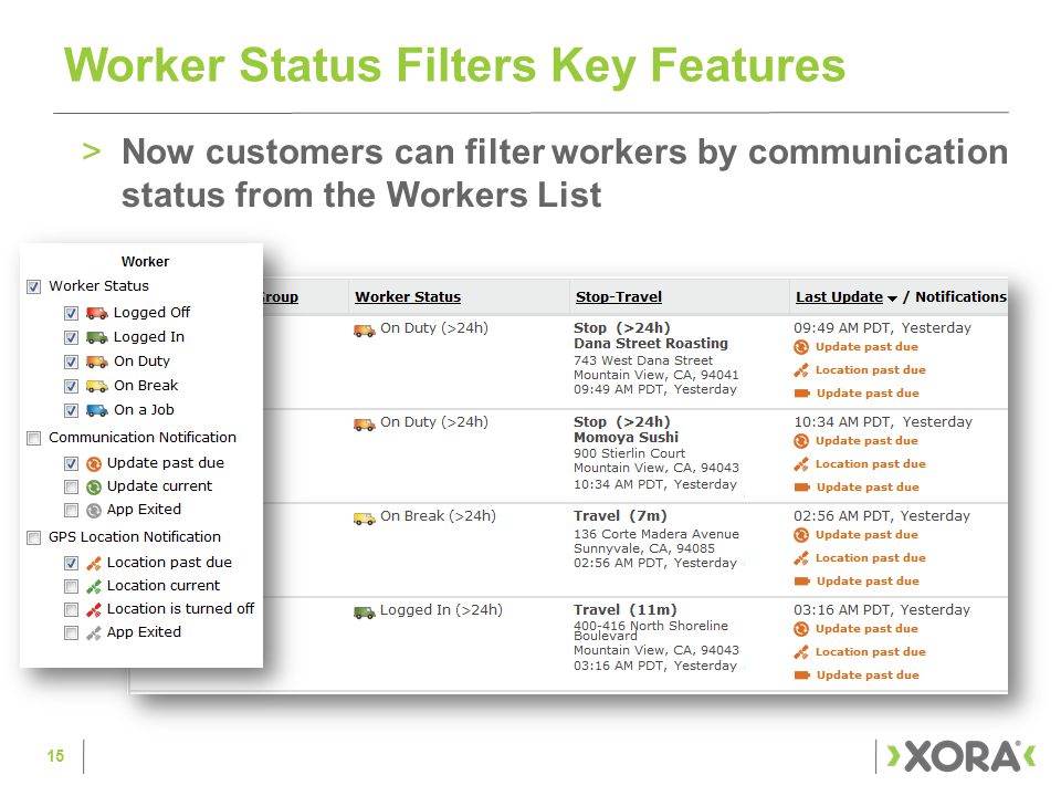 Worker Status Filters Key Features 15 >Now customers can filter workers by communication status from the Workers List