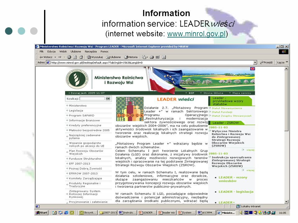 Information information service: LEADERwie ś ci (internet website:   )
