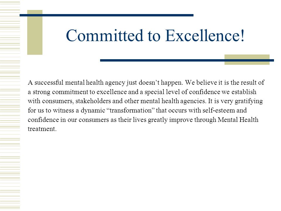 Committed to Excellence. A successful mental health agency just doesn’t happen.