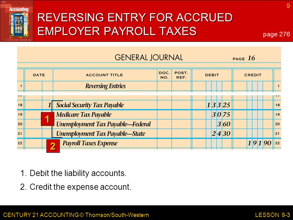 CENTURY 21 ACCOUNTING © Thomson/South-Western 9 LESSON Debit the liability accounts.