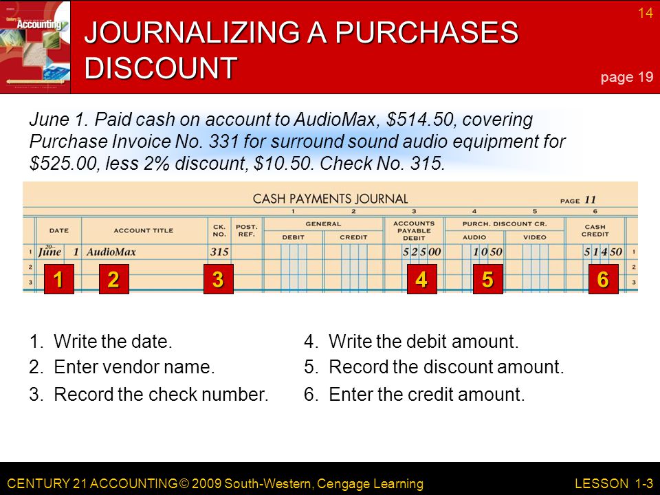 CENTURY 21 ACCOUNTING © 2009 South-Western, Cengage Learning 14 LESSON 1-3 June 1.