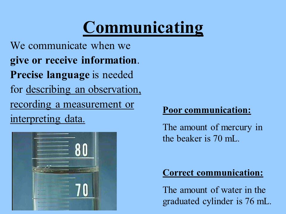 Communicating We communicate when we give or receive information.