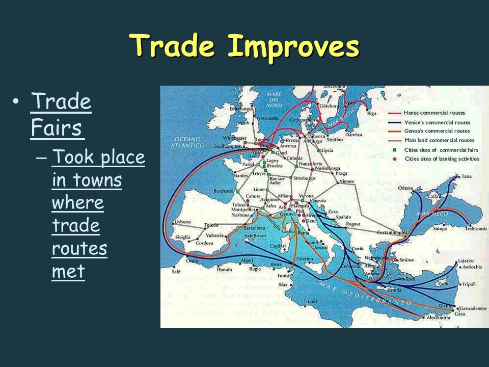Trade Improves Trade Fairs – Took place in towns where trade routes met